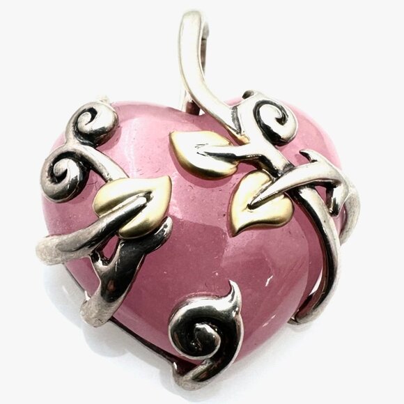 Barbara Bixby Womens Pendant 18K Gold Sterling Silver Heart Vine Pink Jade